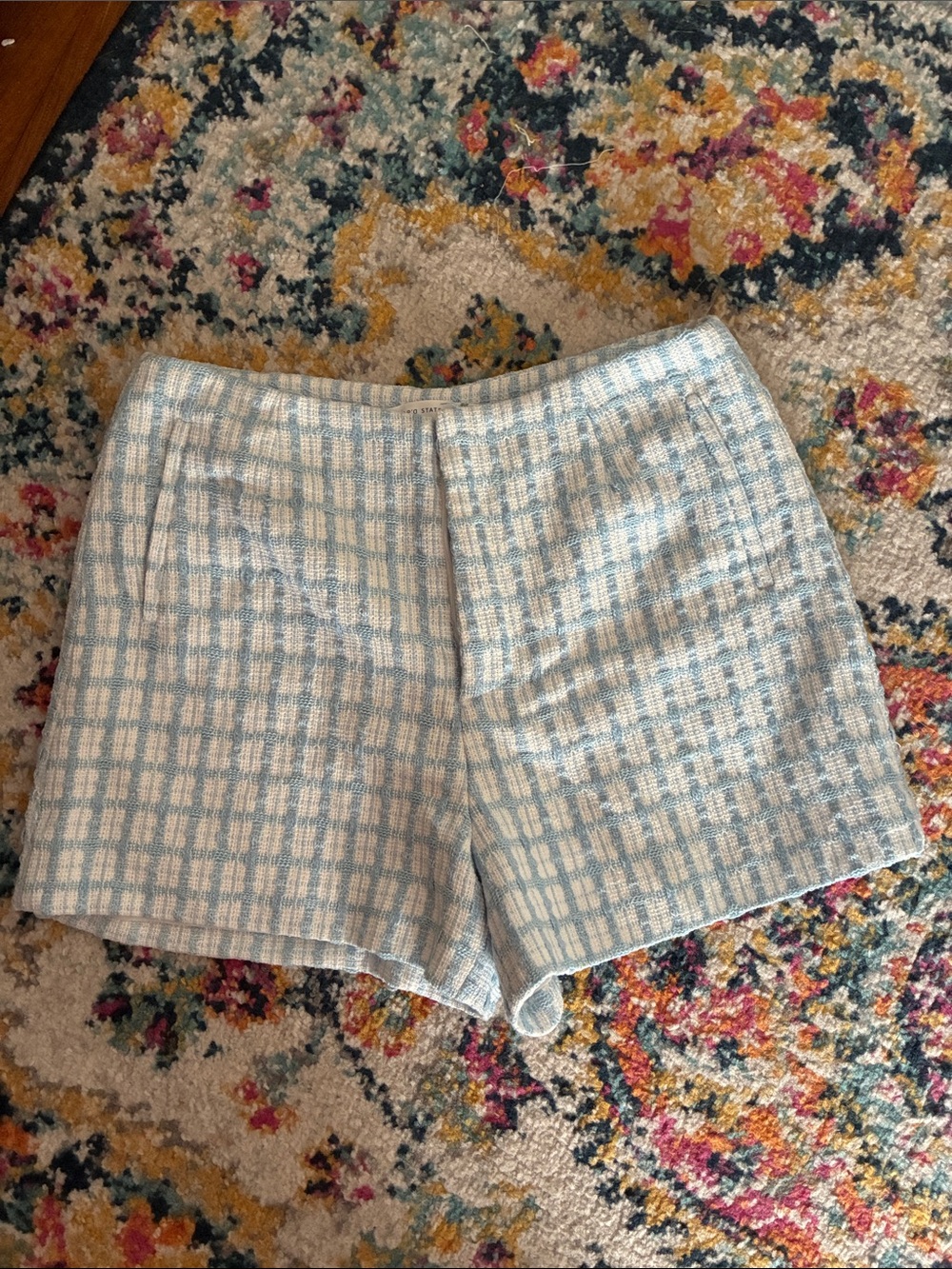 Zara Light Blue & White Plaid High Waist Shorts